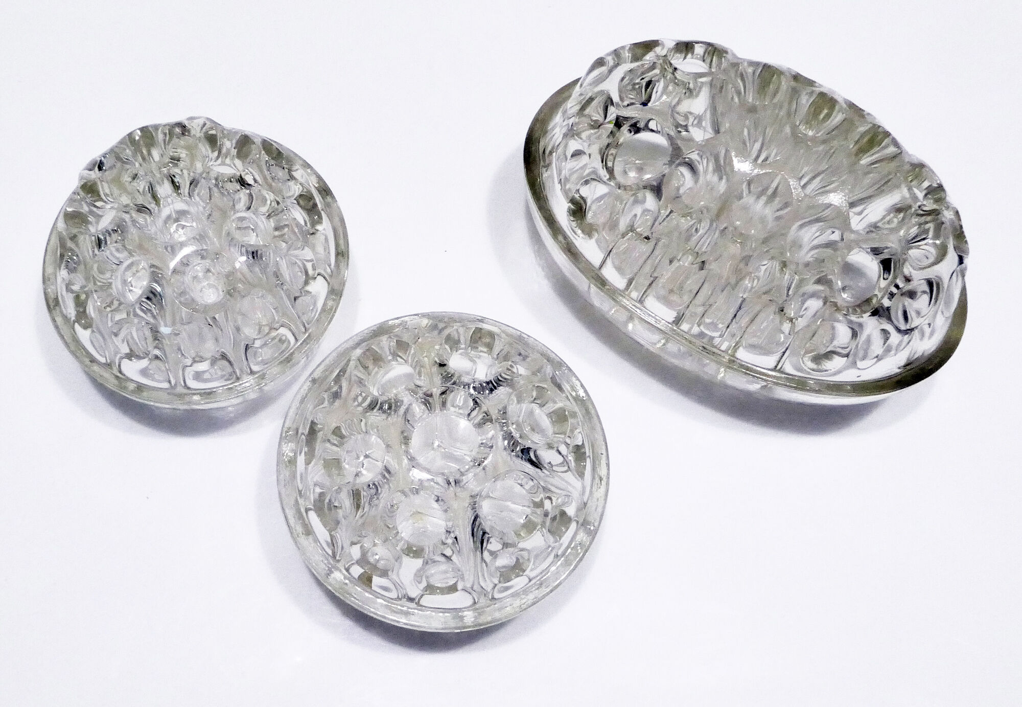 Three Glass Flower Picnics by VMC Reims 60s-70s