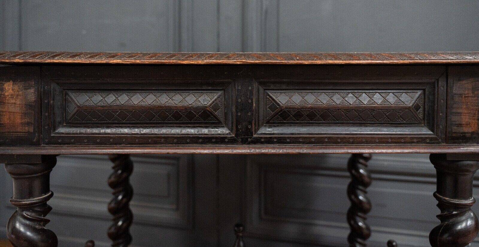 Louis XIII style blackened walnut desk, late 19th century, turned legs, one drawer