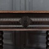 Louis XIII style blackened walnut desk, late 19th century, turned legs, one drawer