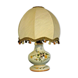 Old ceramic table lamp from Vieux Rodez, floral base, fabric lampshade 3198
