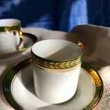 Vintage mocha set 5 coffee cups Napoleon porcelain white frieze green gold by hand