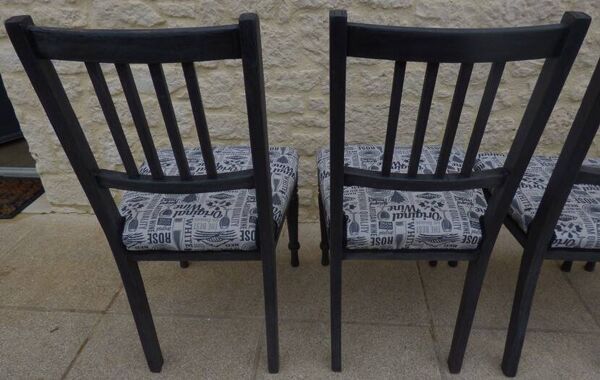 4 Chaises de style Louis XVI de couleur noir effet vieillies , Totalement relookée