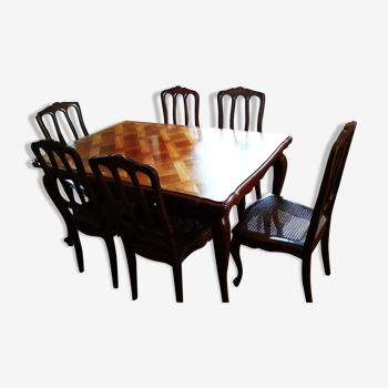 Dining table "top parquet of versailles" + 8 chairs