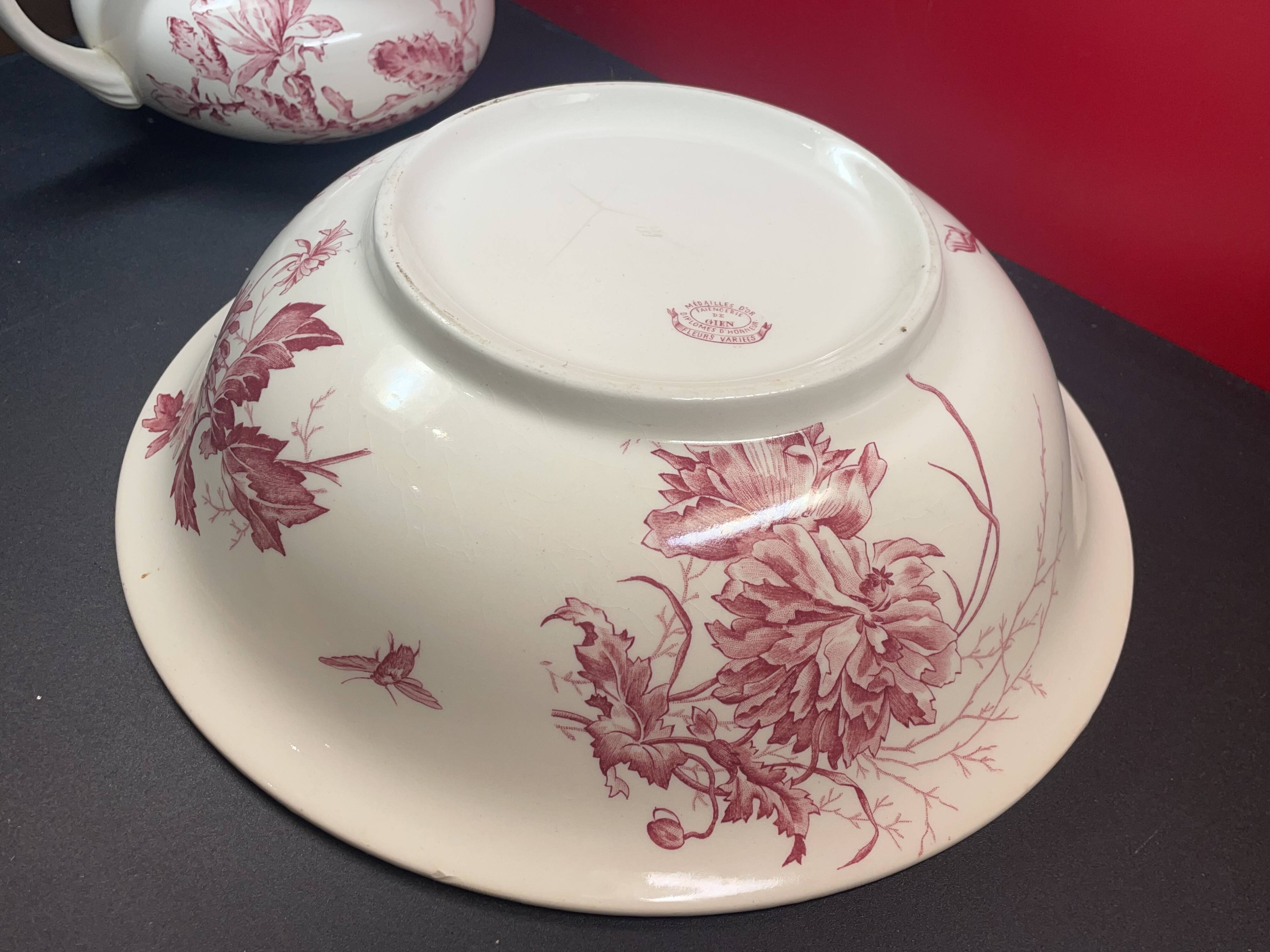 Broc toilet service and bowl in earthenware from gien "varied flowers & cactus