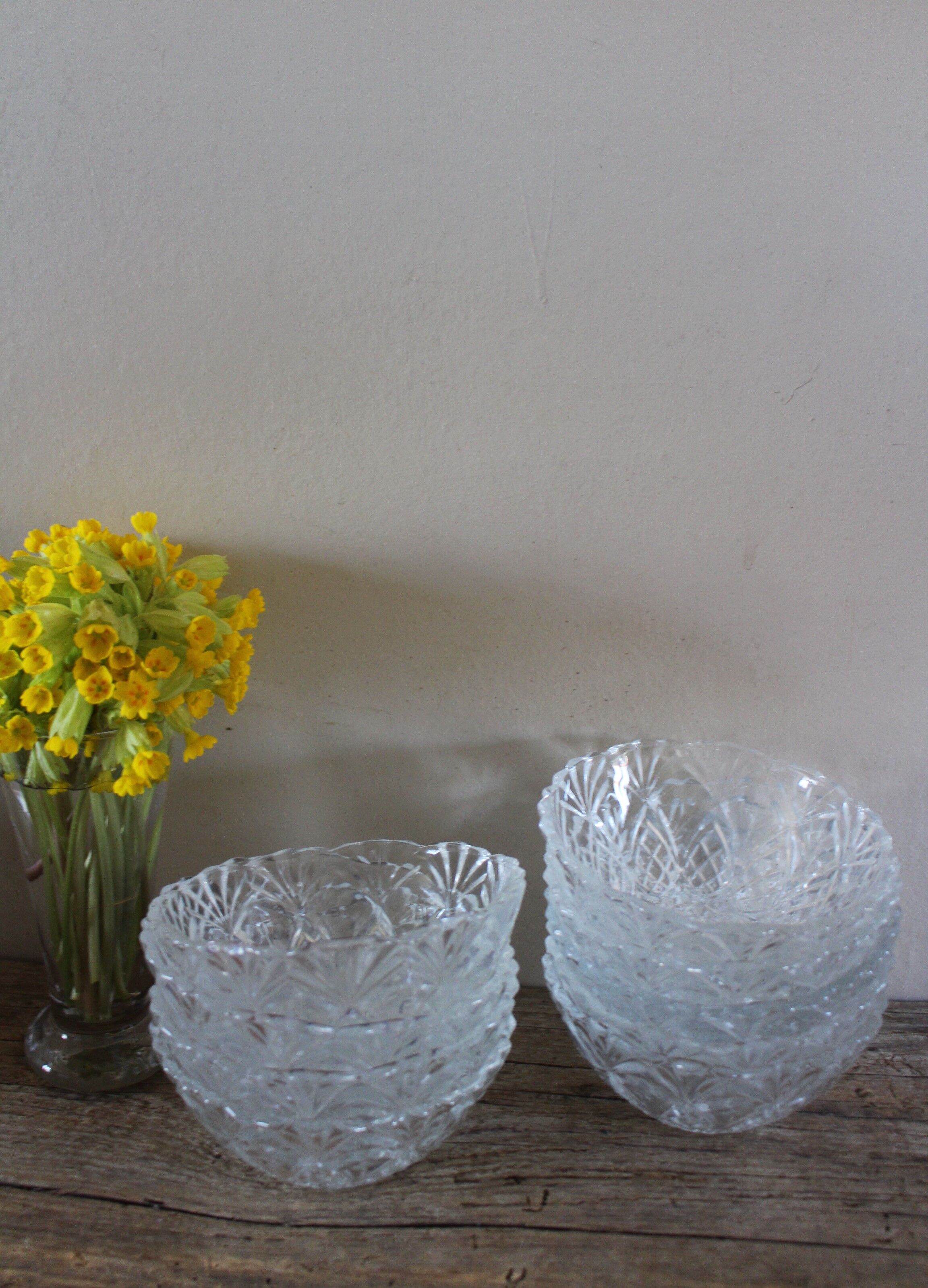 Lot 9 coupelles bols verre ciselé transparent vintage