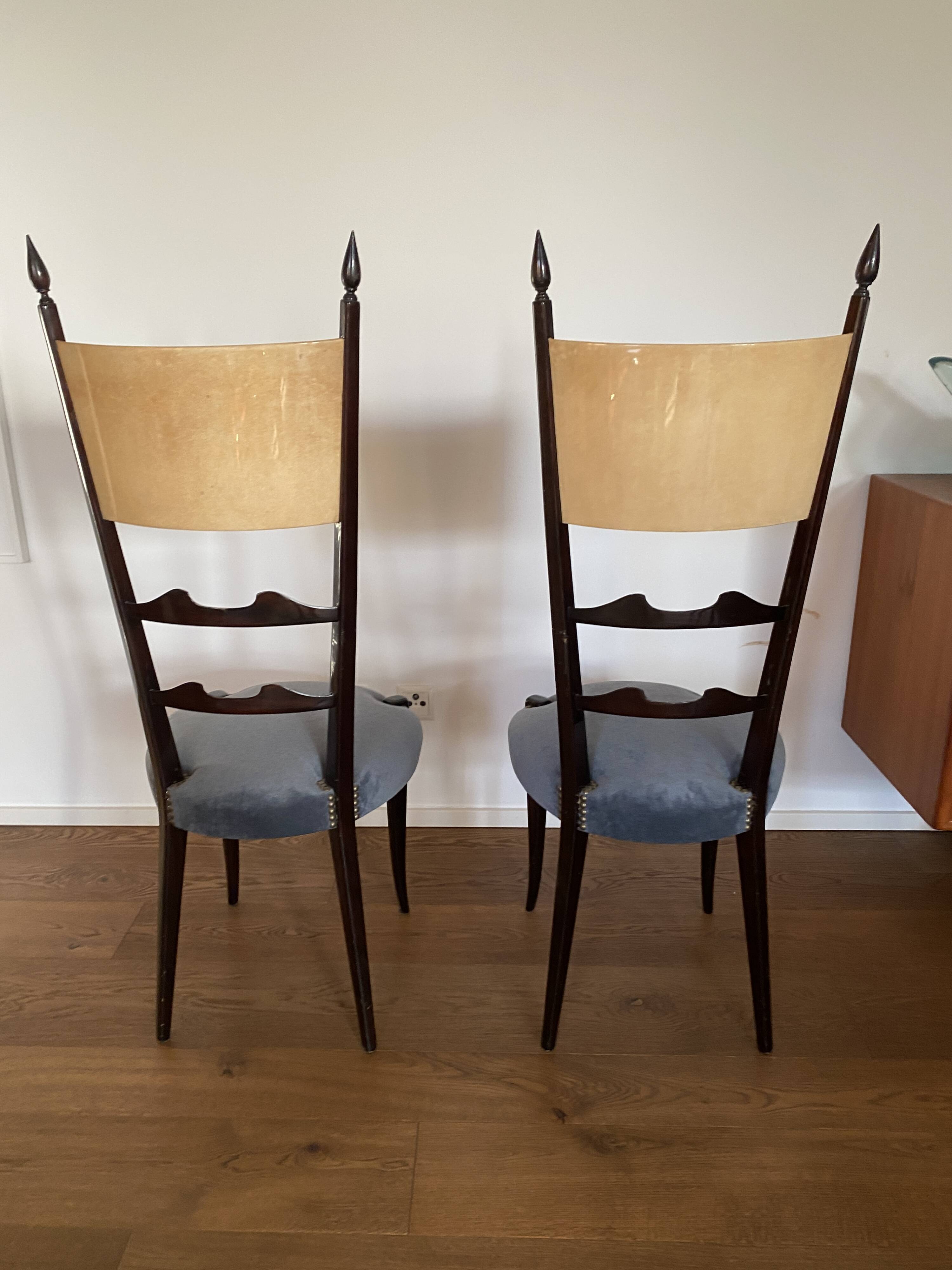 Set of four Italian Mid-Century Modern High Back dining chairs by Aldo Tura