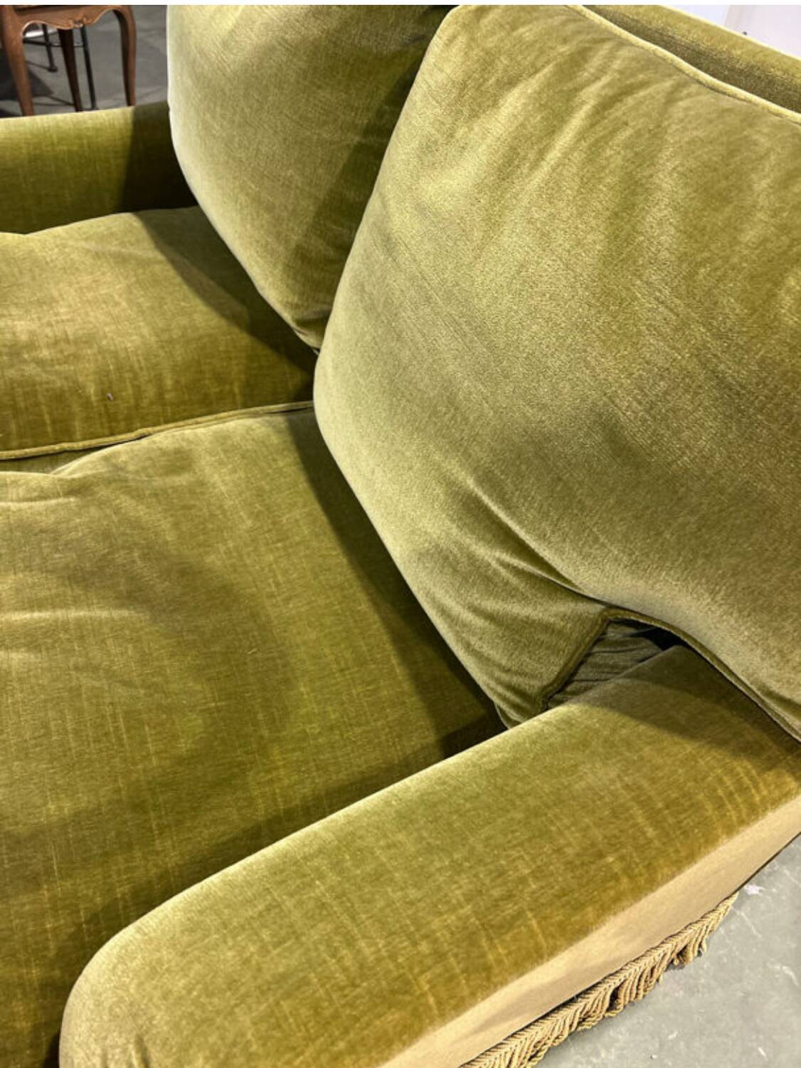 Canapé crapaud vintage 2/3 places velours vert kaki