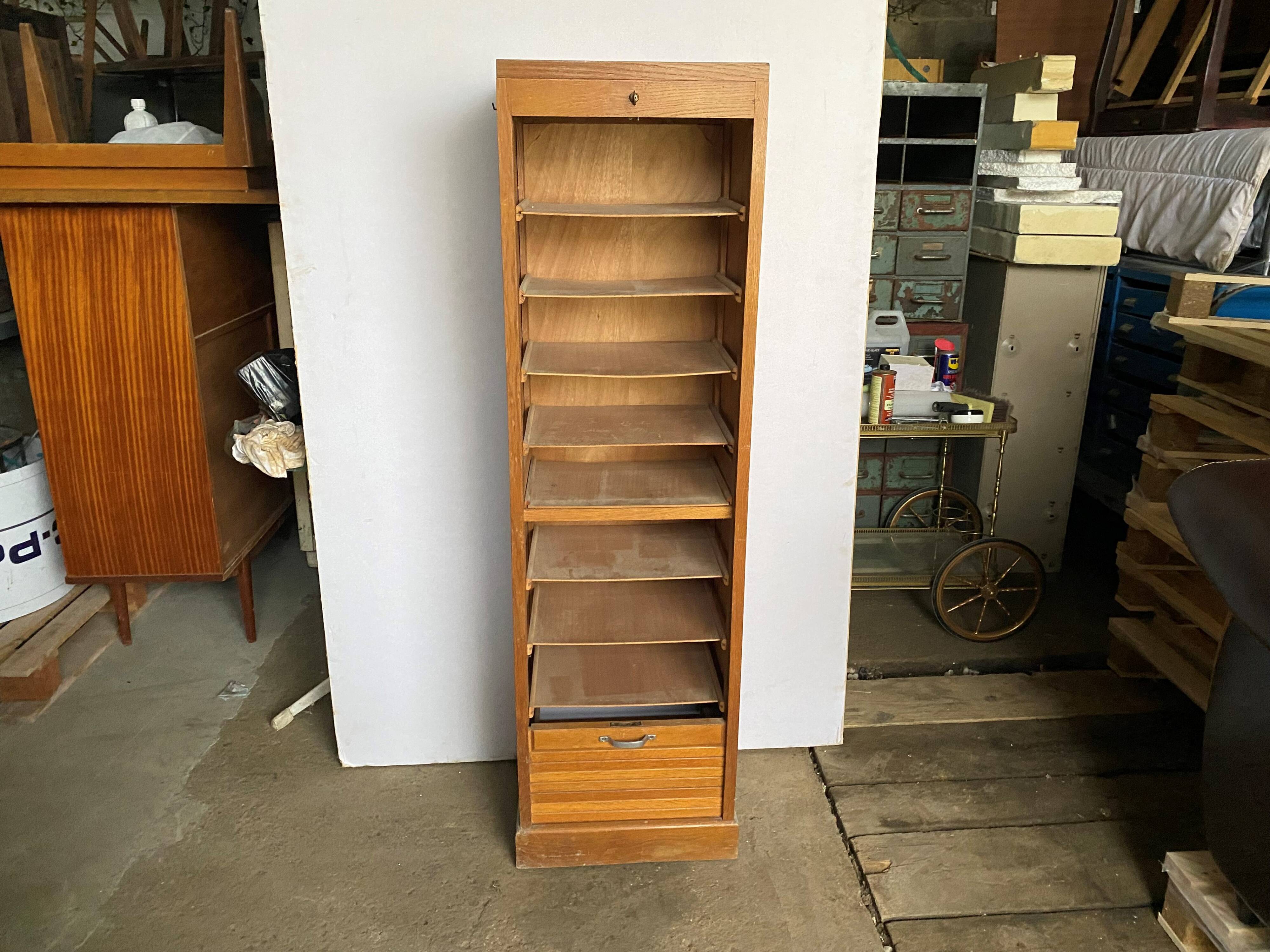 Oak curtained filing cabinet storage furniture 1950