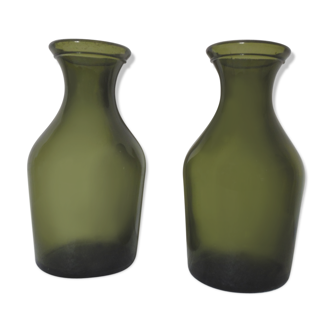 Set of 2 glass vases green bottle