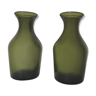 Set of 2 glass vases green bottle