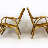 Rattan armchairs, table and stool, 1960