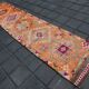 Tapis Couloir Vintage Anatolien Orange Motifs Géométriques, 83x367 Cm