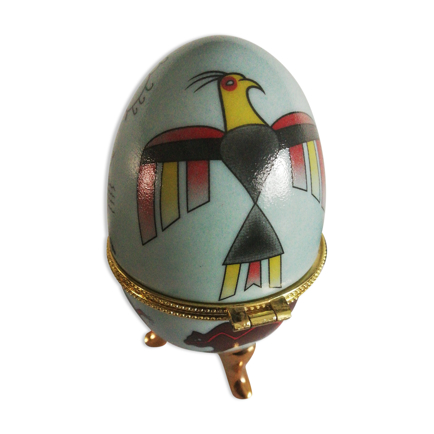 Sky blue porcelain egg box animals