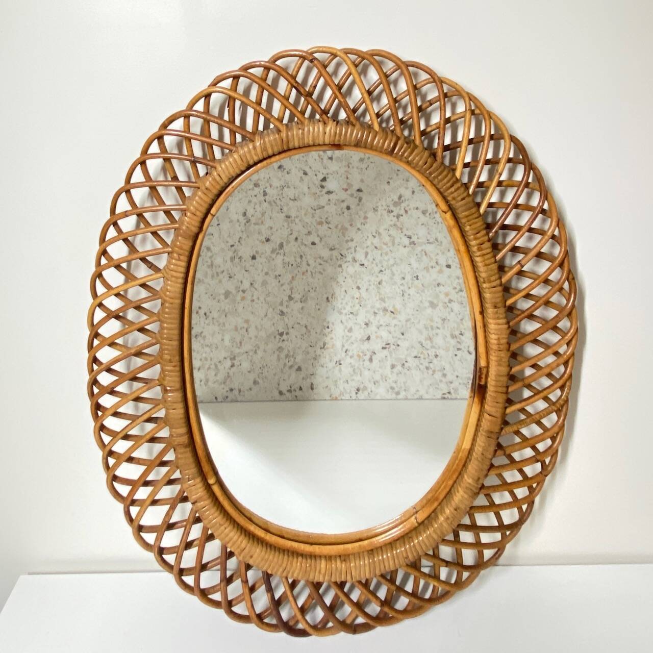 Oval rattan mirror style Franco Albini - 1960's