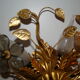 Vintage wall lamp or ceiling lamp in golden metal, glass flowers