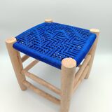 Wooden Stool with Hand Woven Seat - Unique Piece