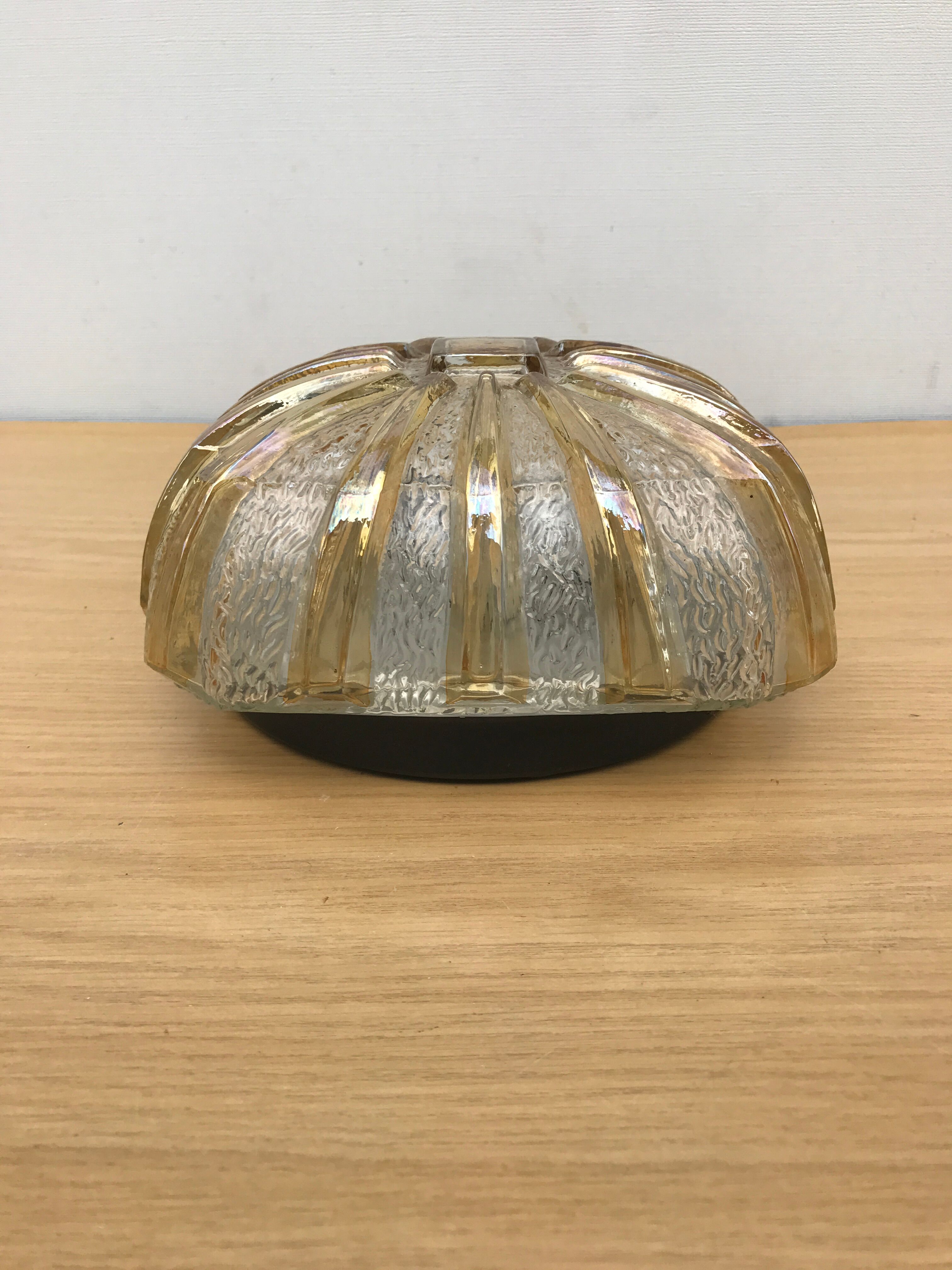 Ceiling in cast glass transparent & gold base metal 50s vintage