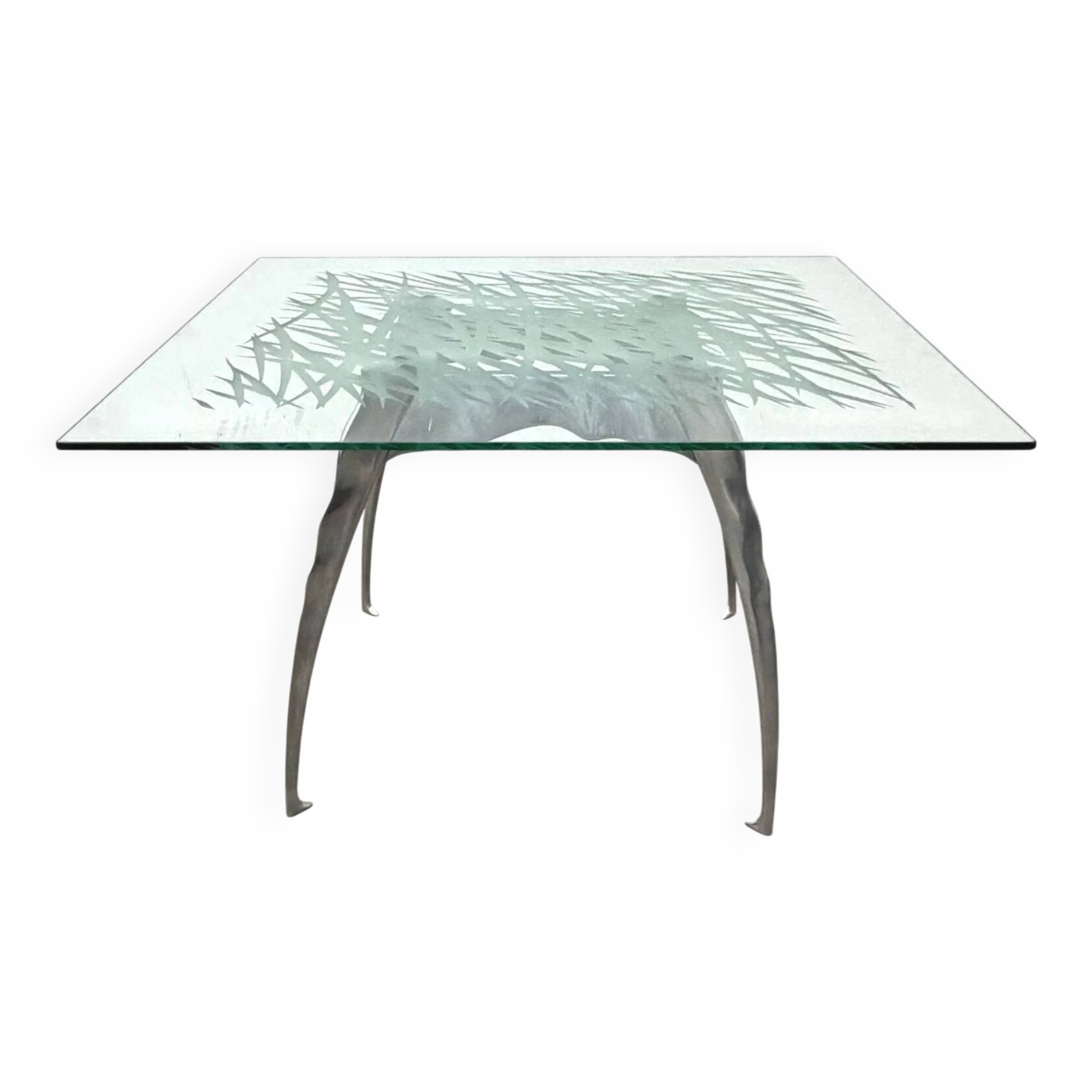 Dining table by Bernard Dequet for Protis France Design in cast aluminum and leather, France 1980