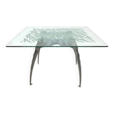 Dining table by Bernard Dequet for Protis France Design in cast aluminum and leather, France 1980