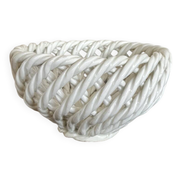 Petite corbeille en céramique blanche tressée vintag
