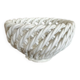 Petite corbeille en céramique blanche tressée vintag