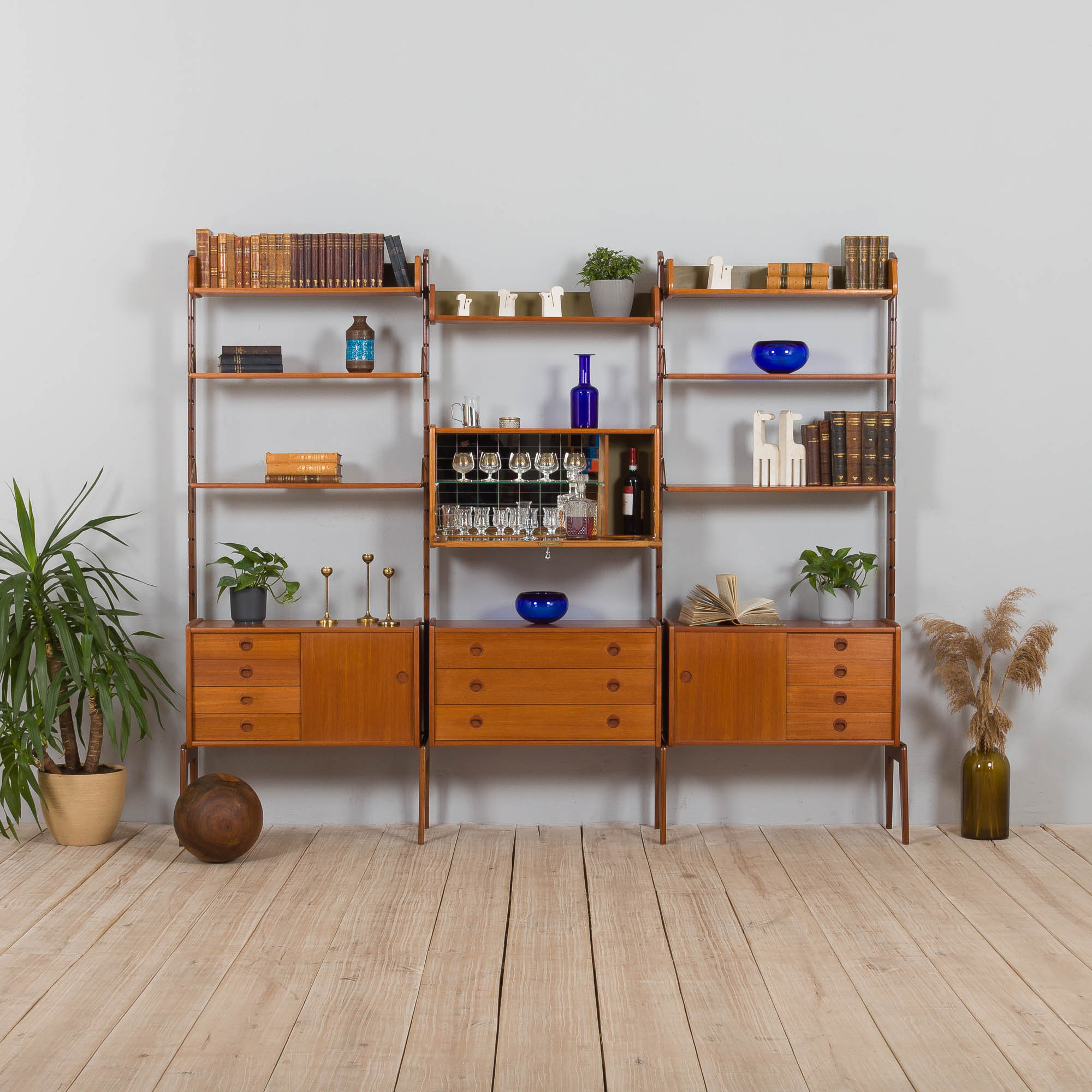 Scandinavian  free standing  Ergo wall unit bar cabinet and 3 cabinets and with 7 shelves,  by John