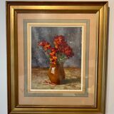Tableau ancien, nature morte aux giroflées signée Abel Gay (1877-1961)