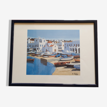 Tableau reproduction de Quilici, port Grèce Mykonos