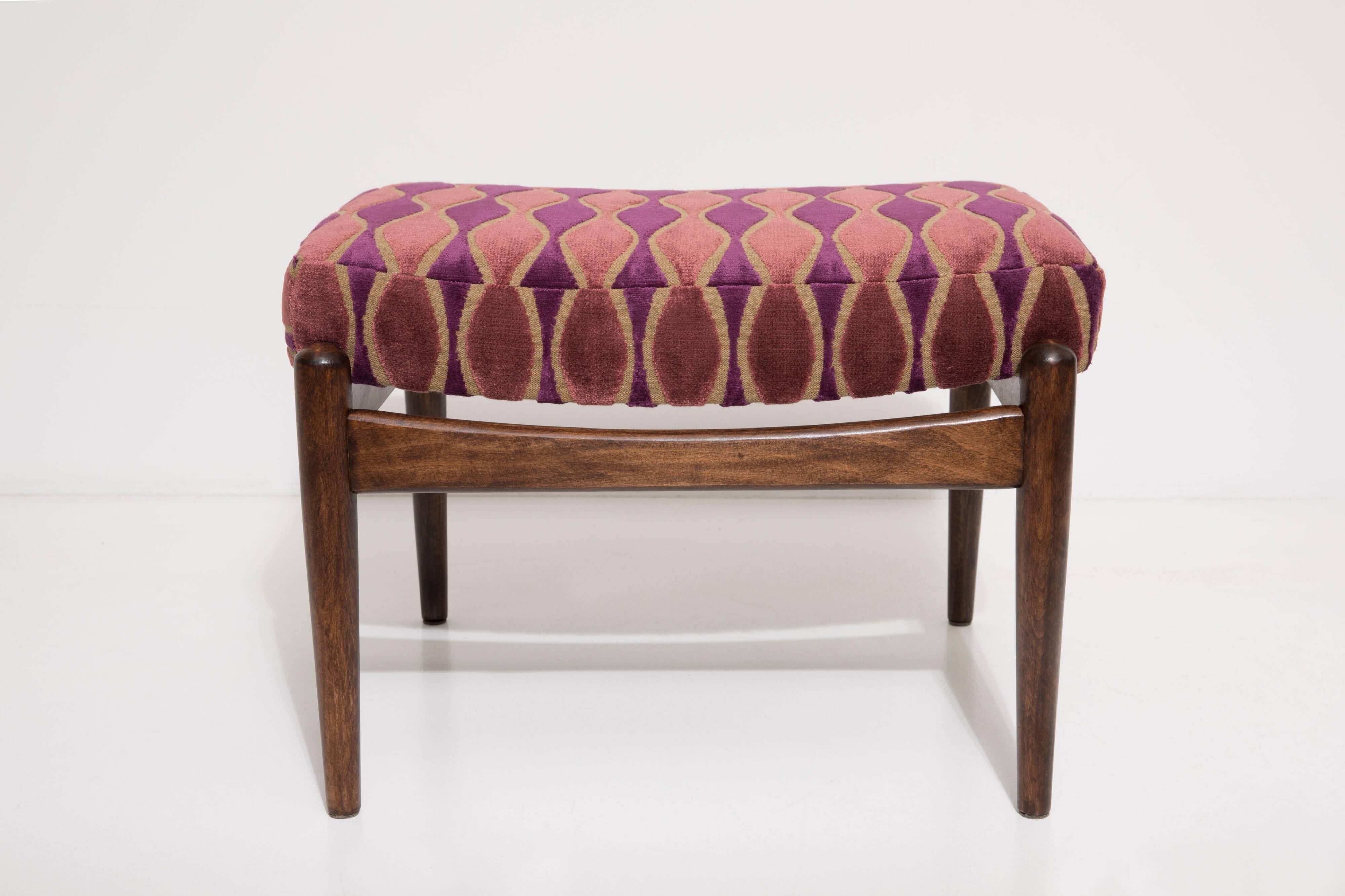 Vintage velvet footstool pair with rose pattern, Edmund Homa, 1960s