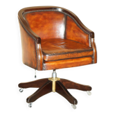Fauteuil de capitaine ou directeur en cuir restauré