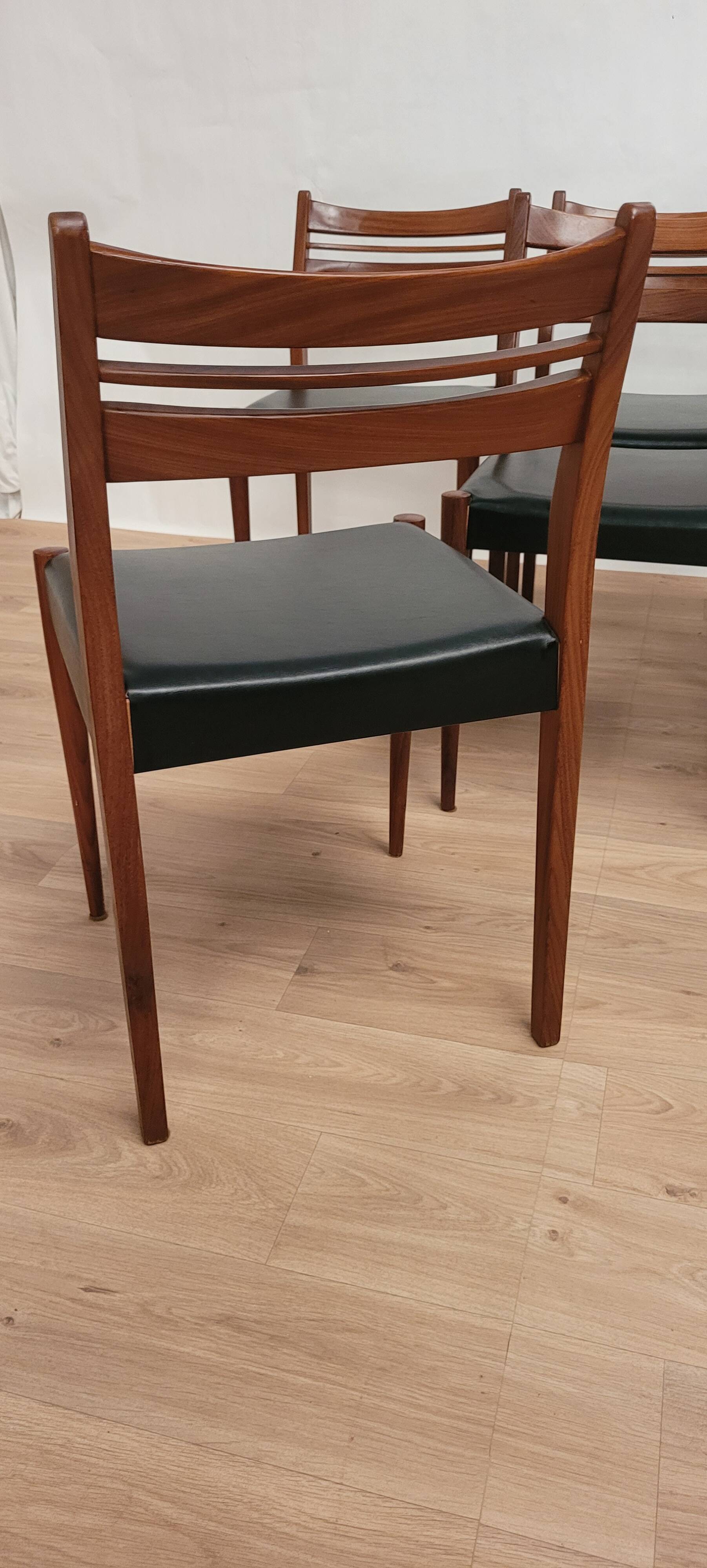 6 Vintage Scandinavian Chairs Teak and Faux Leather 1960 Denmark