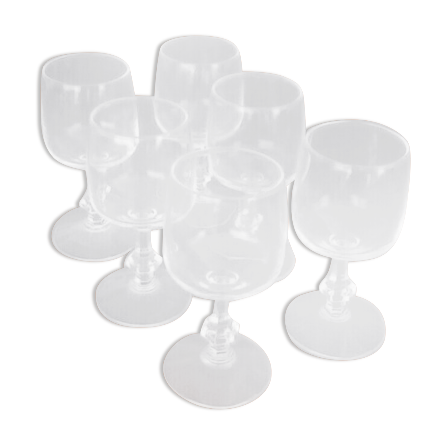 6 verres à pied à liqueur  verre transparent  années 1970