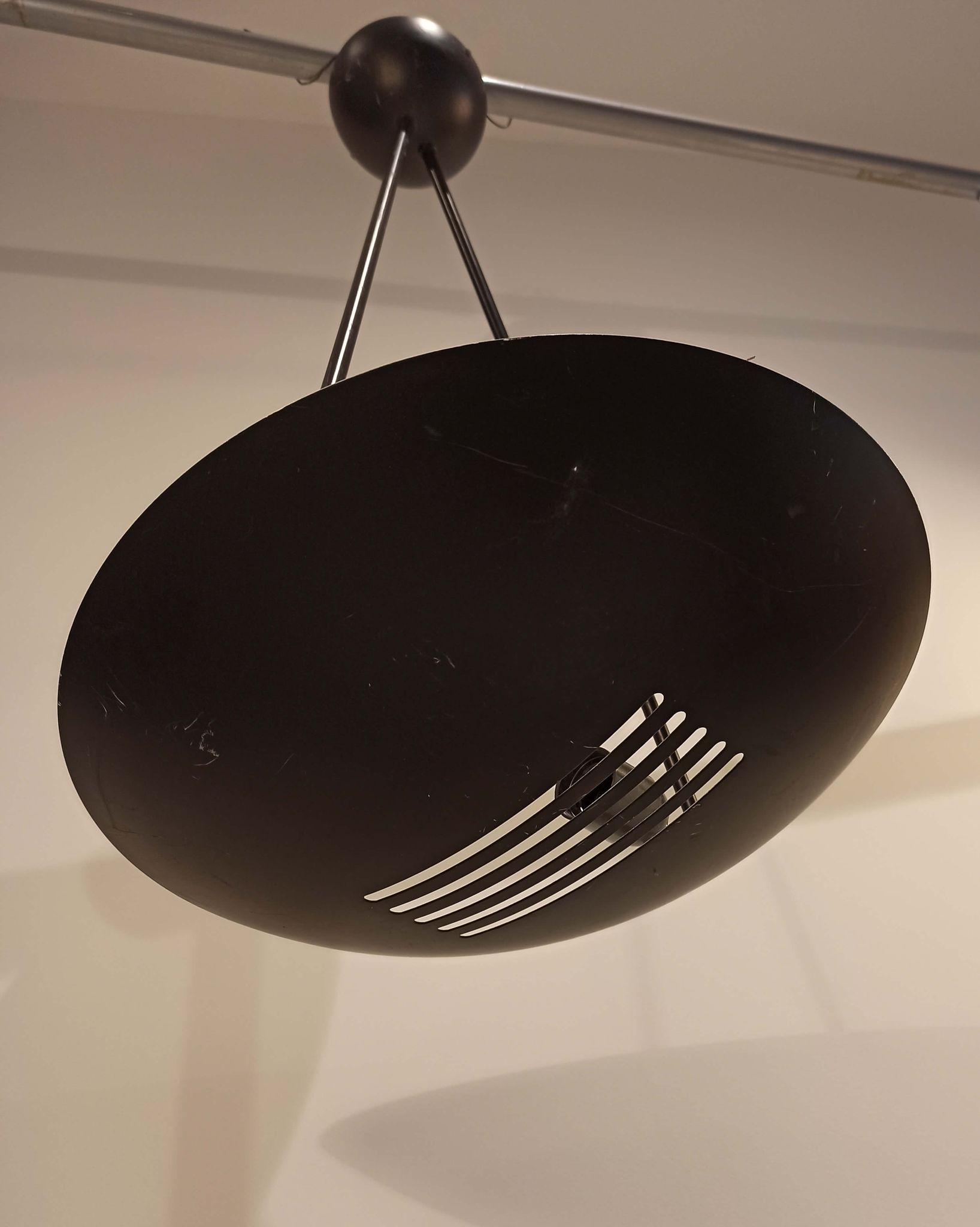 Large Suspension industrial chandelier vintage black metal saucer shape
