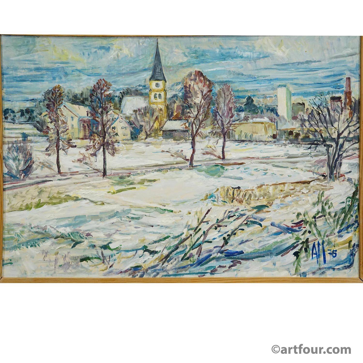 Vintage oil painting from Taufkirchen, Bavaria, Alexander Michael 1975