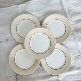 5 vintage earthenware dessert plates stamped Salins - Marli beige and white gingham
