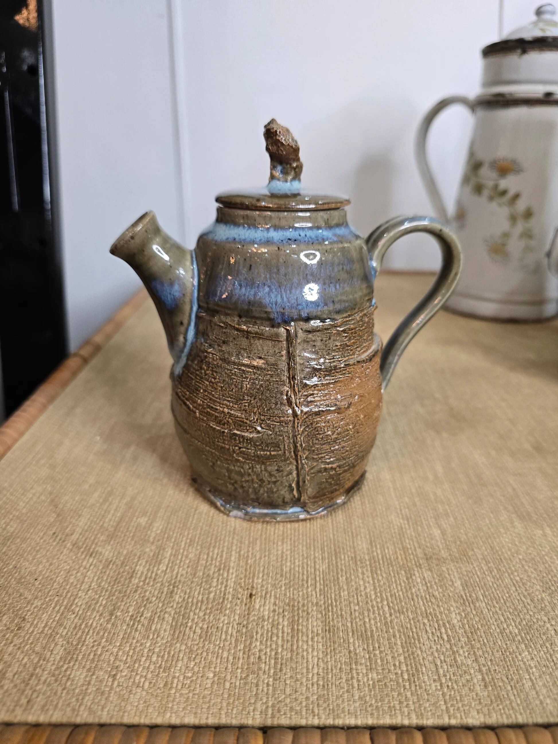 Small glazed stoneware teapot with lid – utilitarian ceramics, France, 20th century