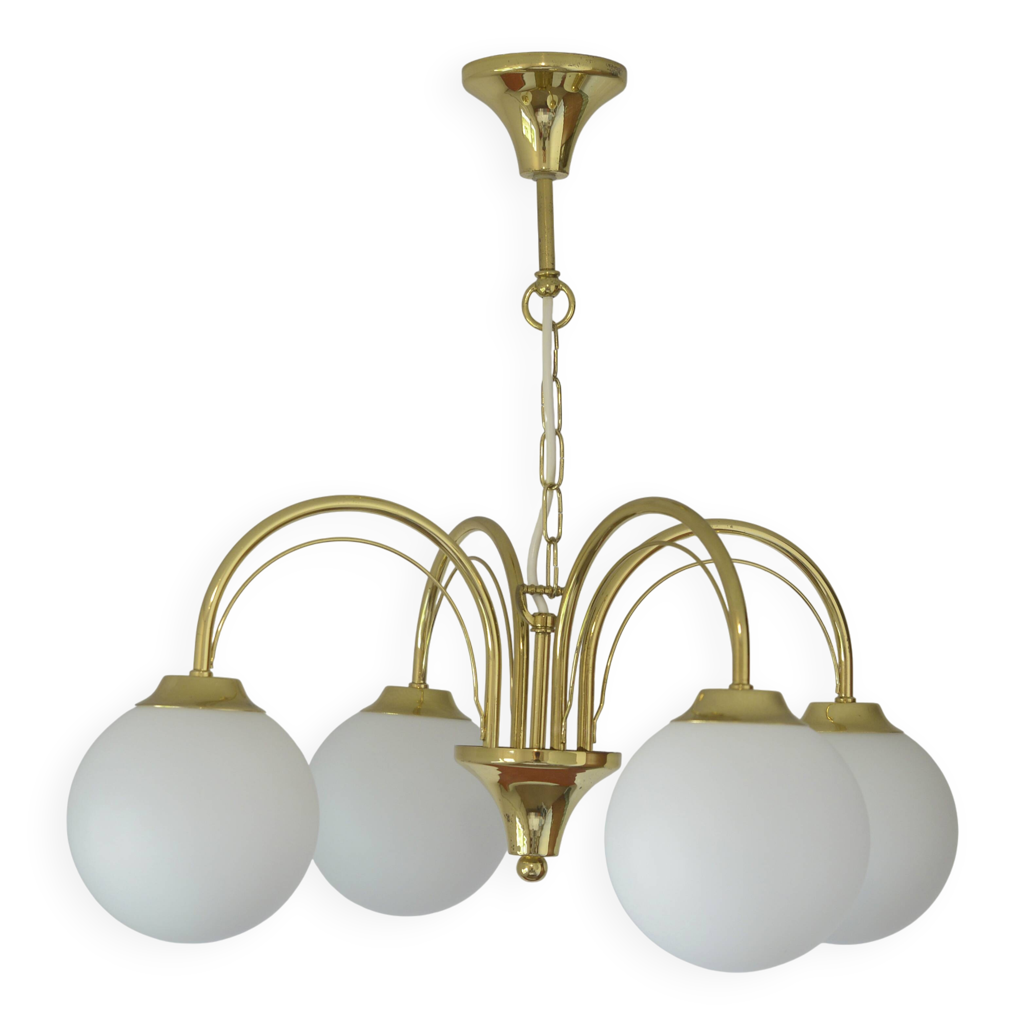 Elegant Gold Vintage Chandelier Mid Century Hollywood Regency Hanging Lamp