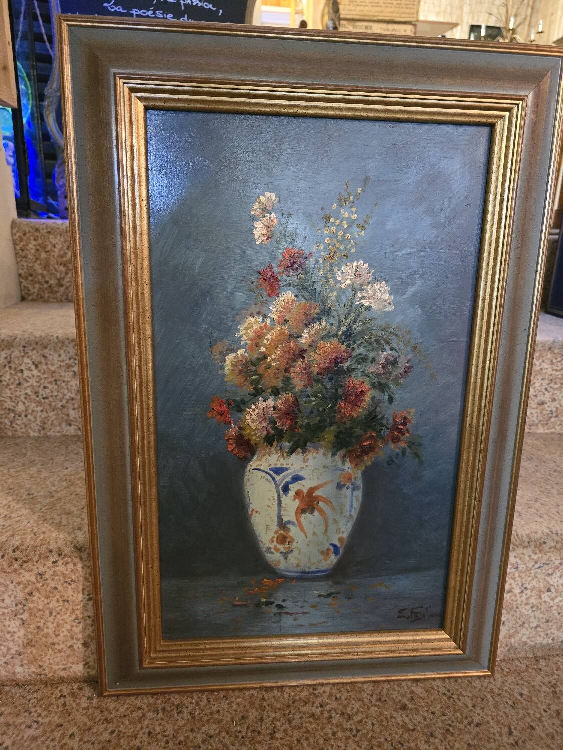 Oil on panel with bouquet