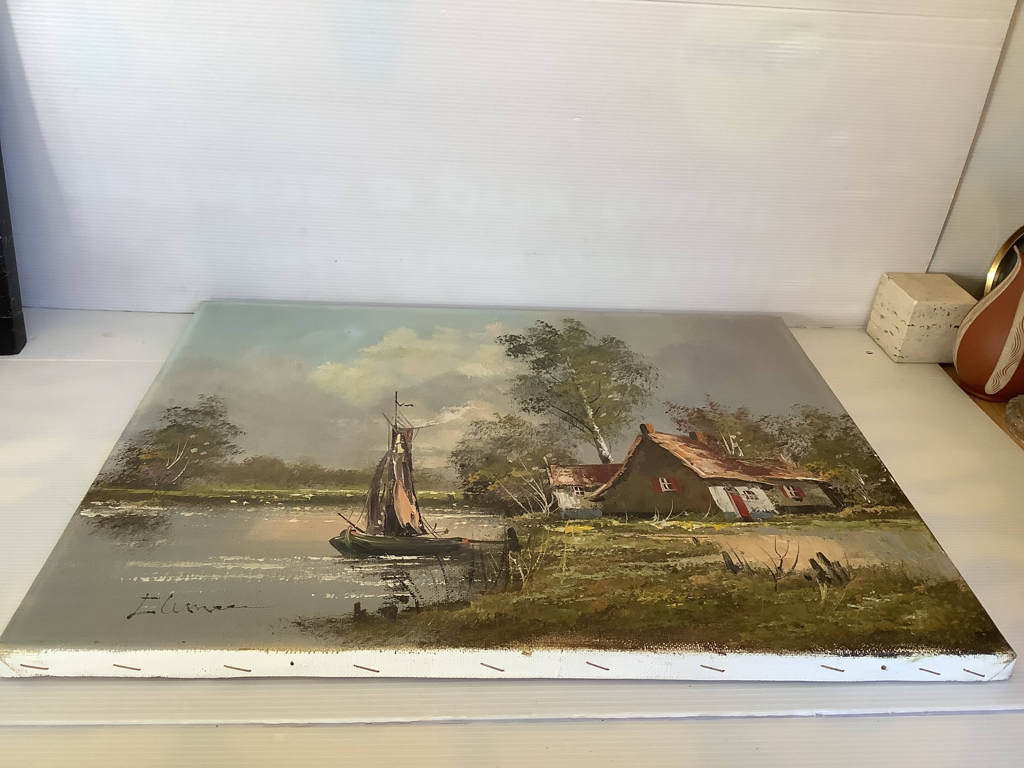 Dutch landscape painting oil on canvas signed