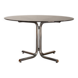Round dining table in smoked glass and chrome-plated steel, Italy, 1970
