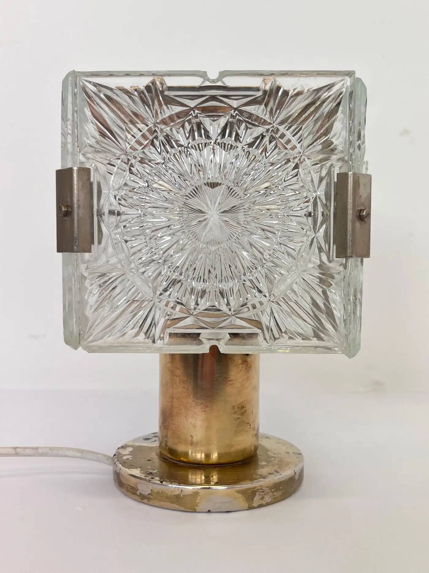 Design table crystal glass brass lamp by Kamenicky Senov, 1970s