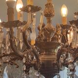 12-spoke pewter chandeliers with octagonal tassels and three sconces same style