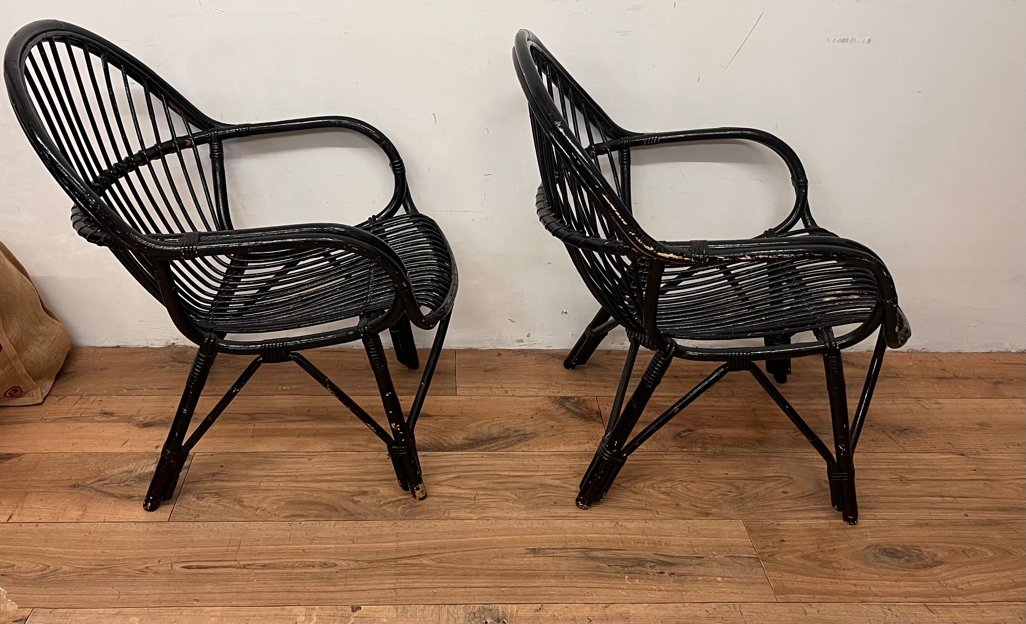 Paire de fauteuils en rotin vintage