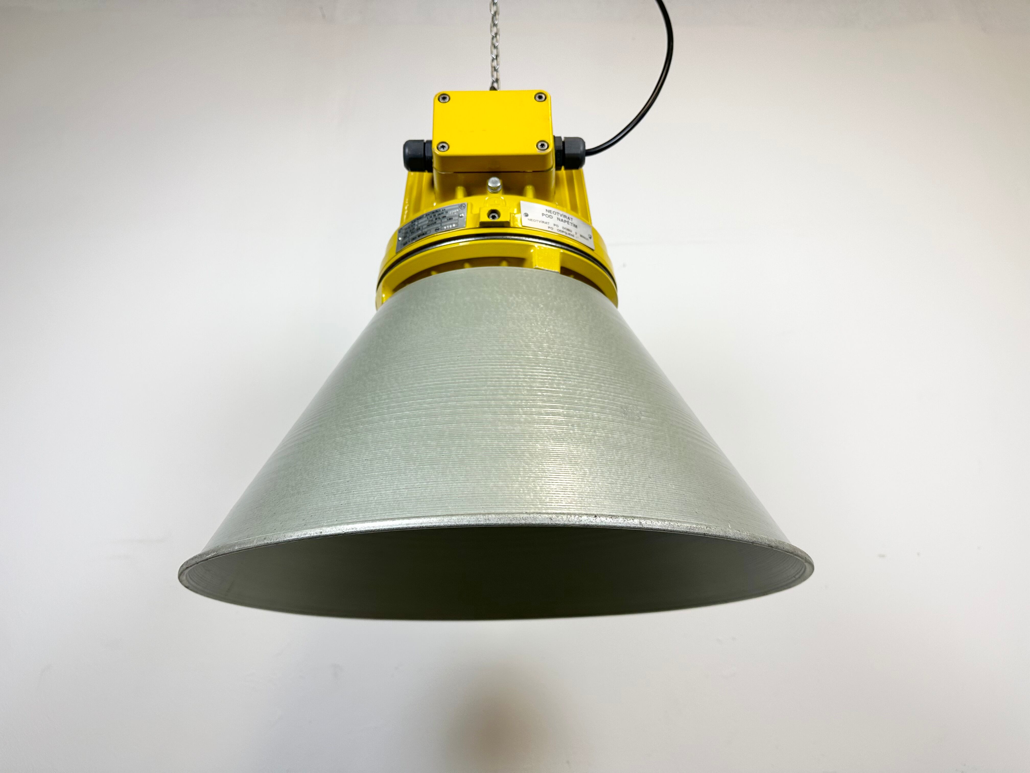 Yellow industrial explosion proof lamp with aluminium shade, 1990s