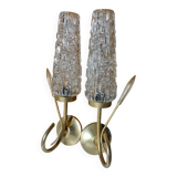 Paire d'applique ancienne en métal doré et verre