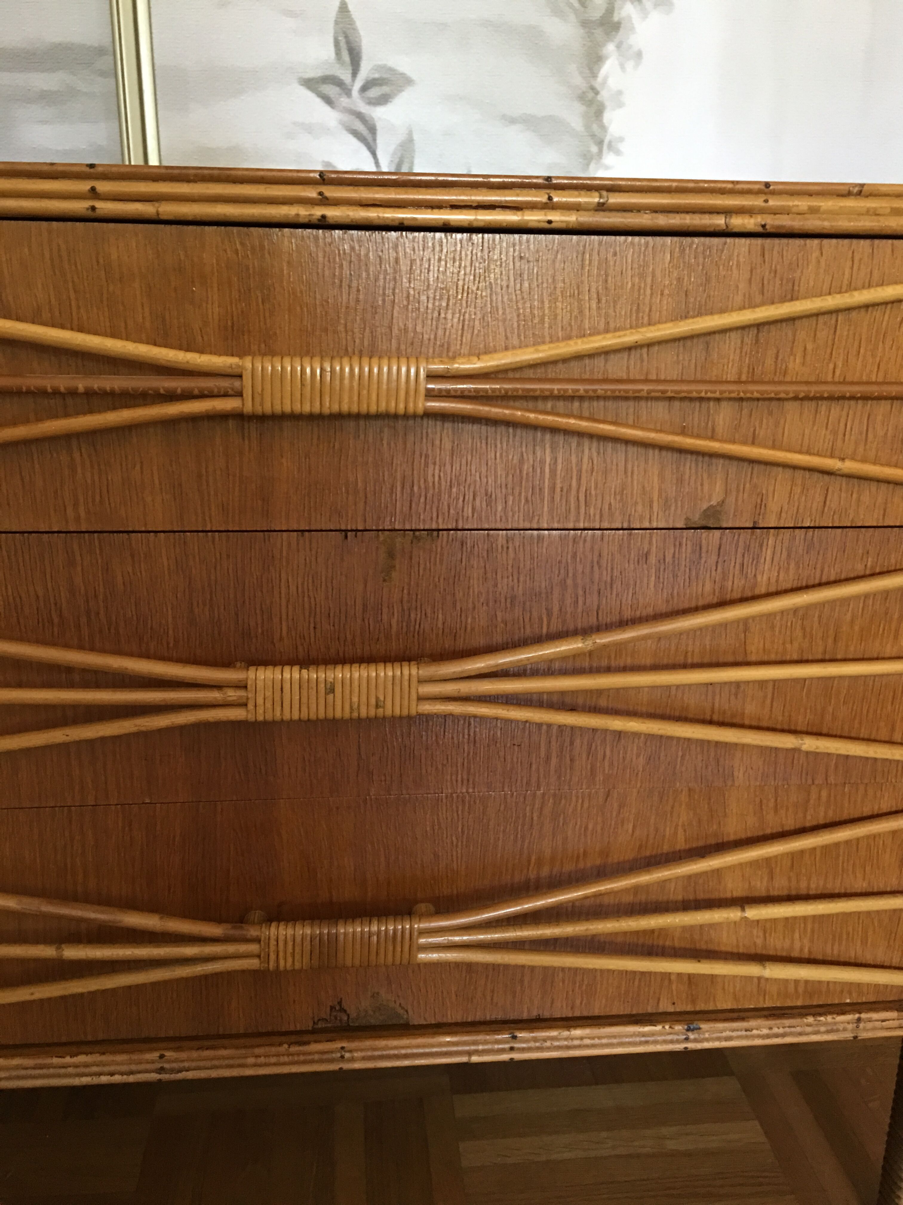 Rattan chest of drawers of the years 50