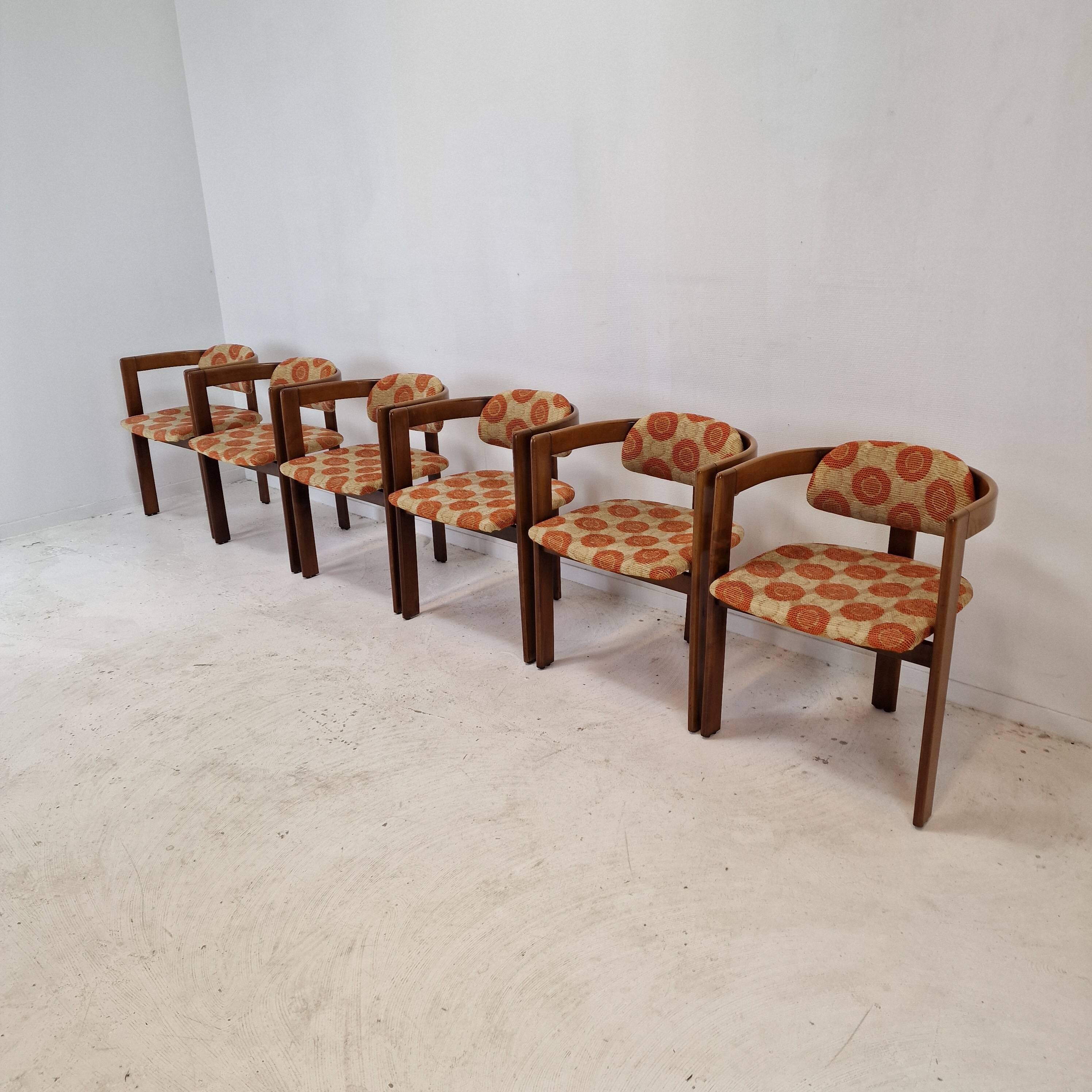 Set of 6 Italian Wooden Armchairs, 1960's