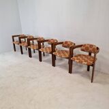 Set of 6 Italian Wooden Armchairs, 1960's