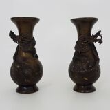 Pair of Japanese dragon vases in patinated bronze - 1900