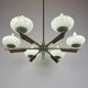 Mid-century chandelier with teak and Murano glass by Stilnovo, Italy, 1950s.
